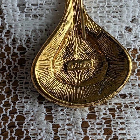 Vintage Monet teardrop gold, black enamel earrings - Picture 5 of 6